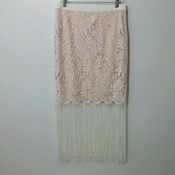 English Factory Dresses & Skirts - English Factory white fringe lace midi skirt